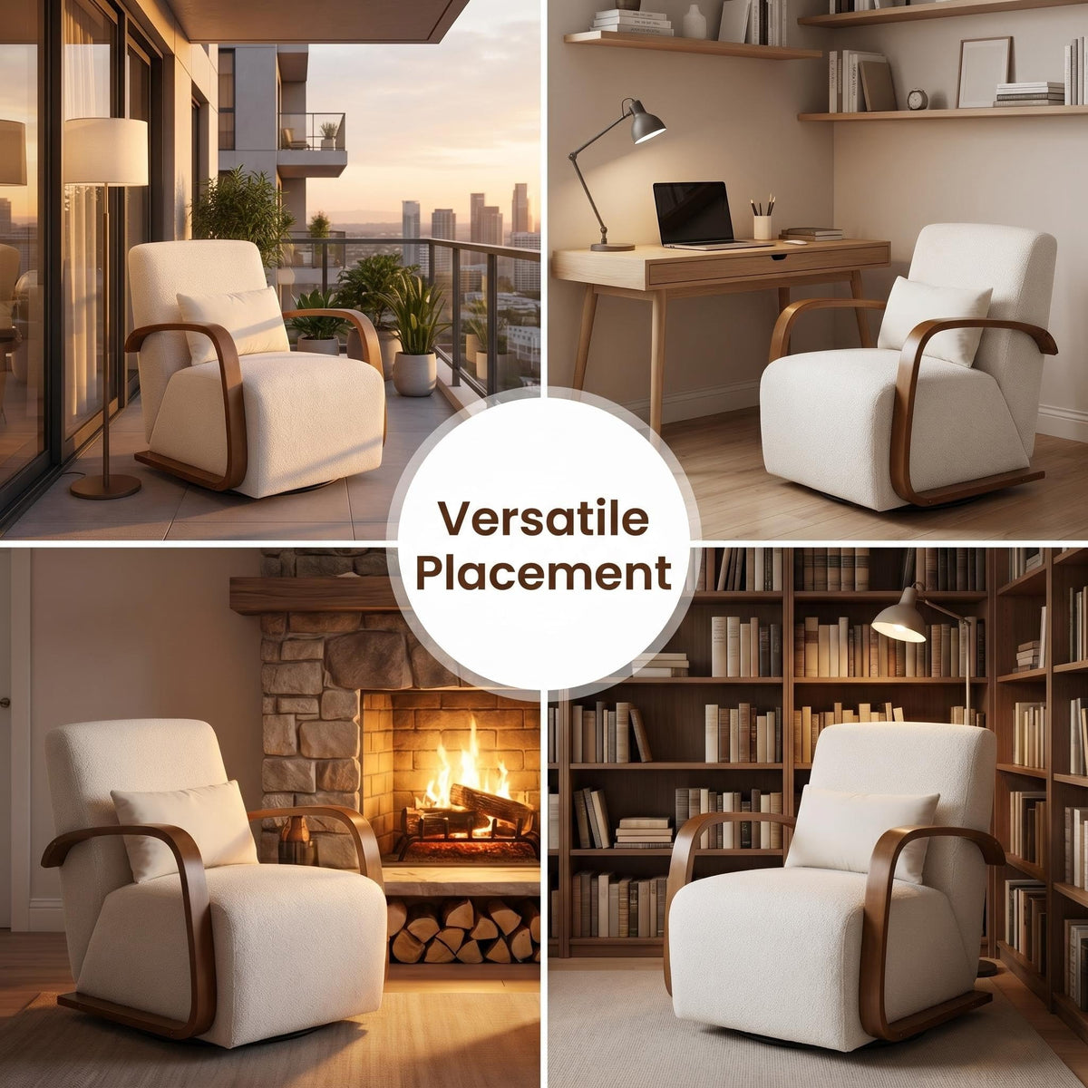 Oversized Boucle Accent Chair, Cream White Sherpa Wingback Chair