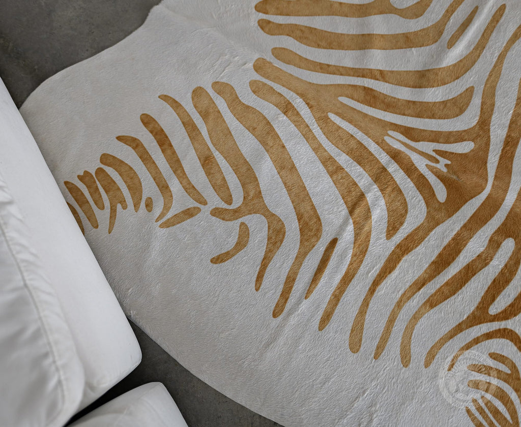 Sunshine Cowhides 100% Genuine Zebra Print Brown on Beige Cowhide Rug - Modern
