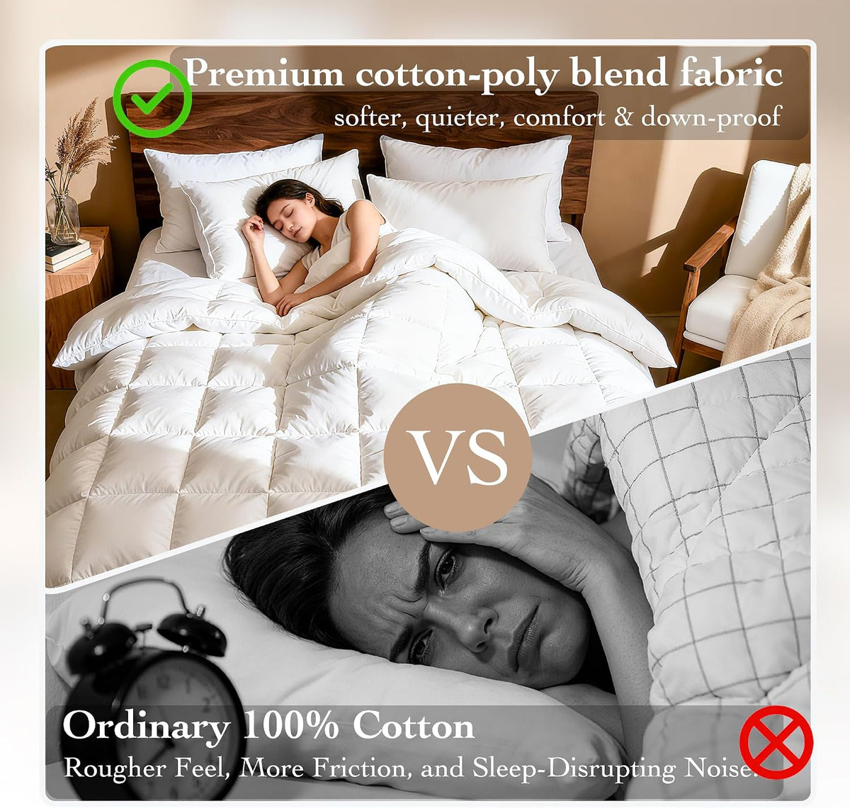 Goose Down Fiber Comforter Queen Size – All Season Naturally Breathable Down