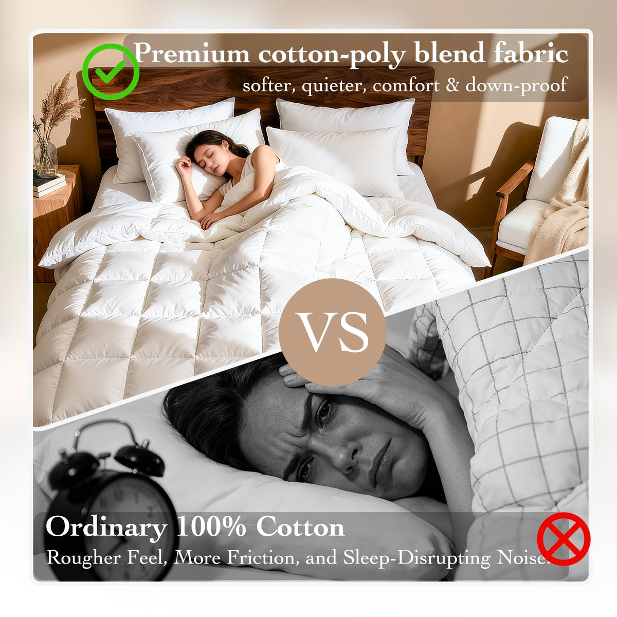 Goose Down Fiber Comforter Queen Size – All Season Naturally Breathable Down