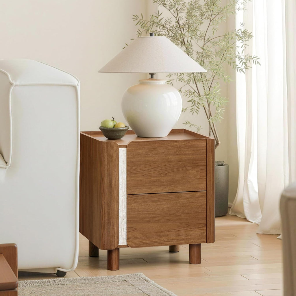 Mid-Century Walnut Two-Drawer Nightstand