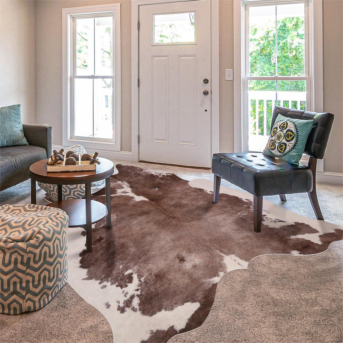 Faux Cowhide Rug 4.6x5.2 ft Cow Hide Faux Cowhide for Living Room Bedroom Dining