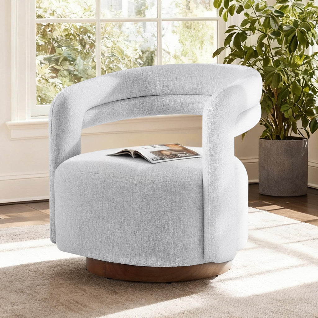 KISLOT, Swivel Accent Chair, Modern Arm Chair with Wooden Base, Cream