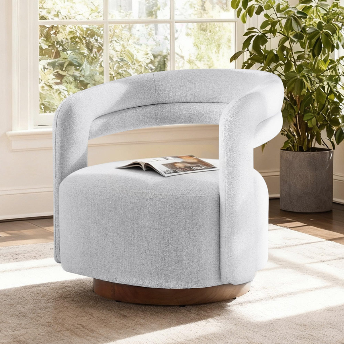 KISLOT, Swivel Accent Chair, Modern Arm Chair with Wooden Base, Cream