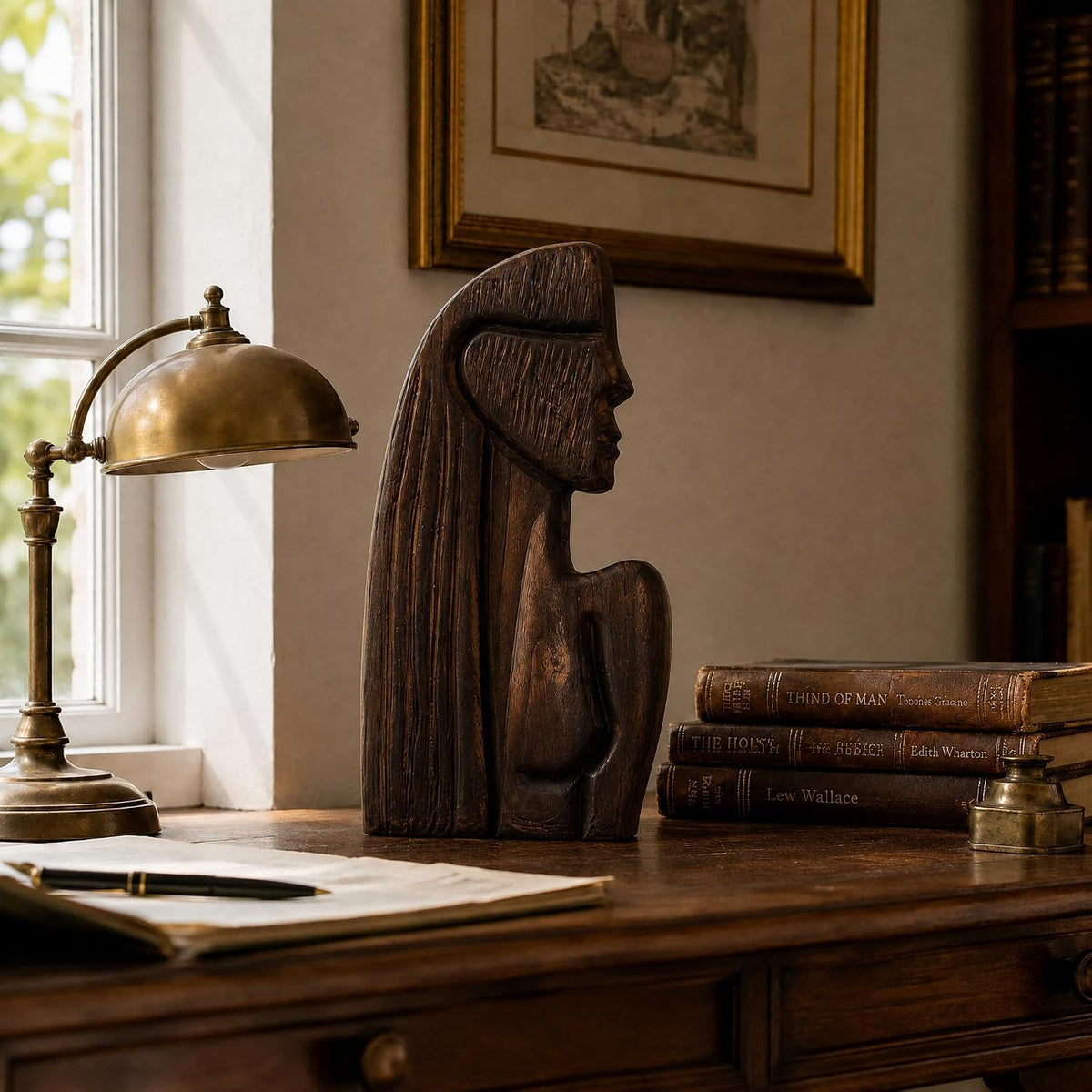 Wood Whimsical Room Decor Face Statue for Women