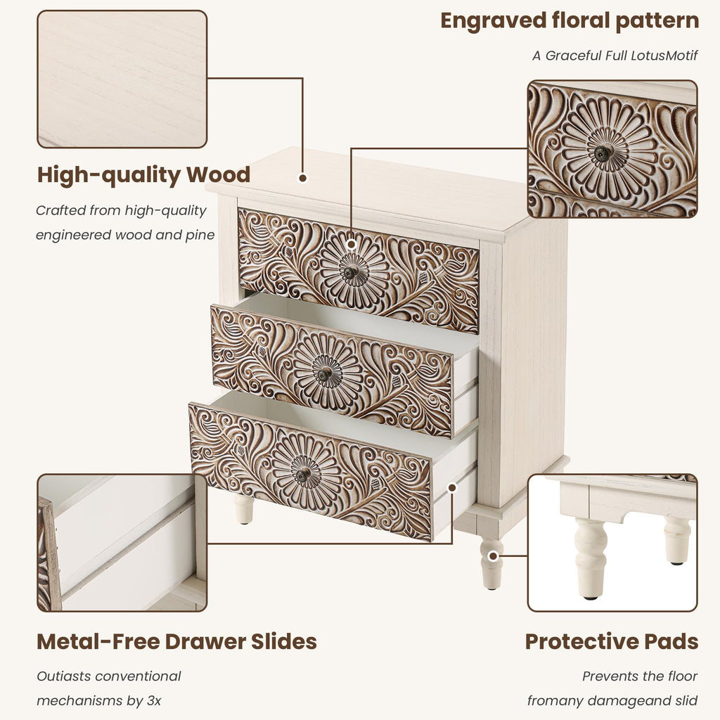 Round Three-Drawer Nightstand