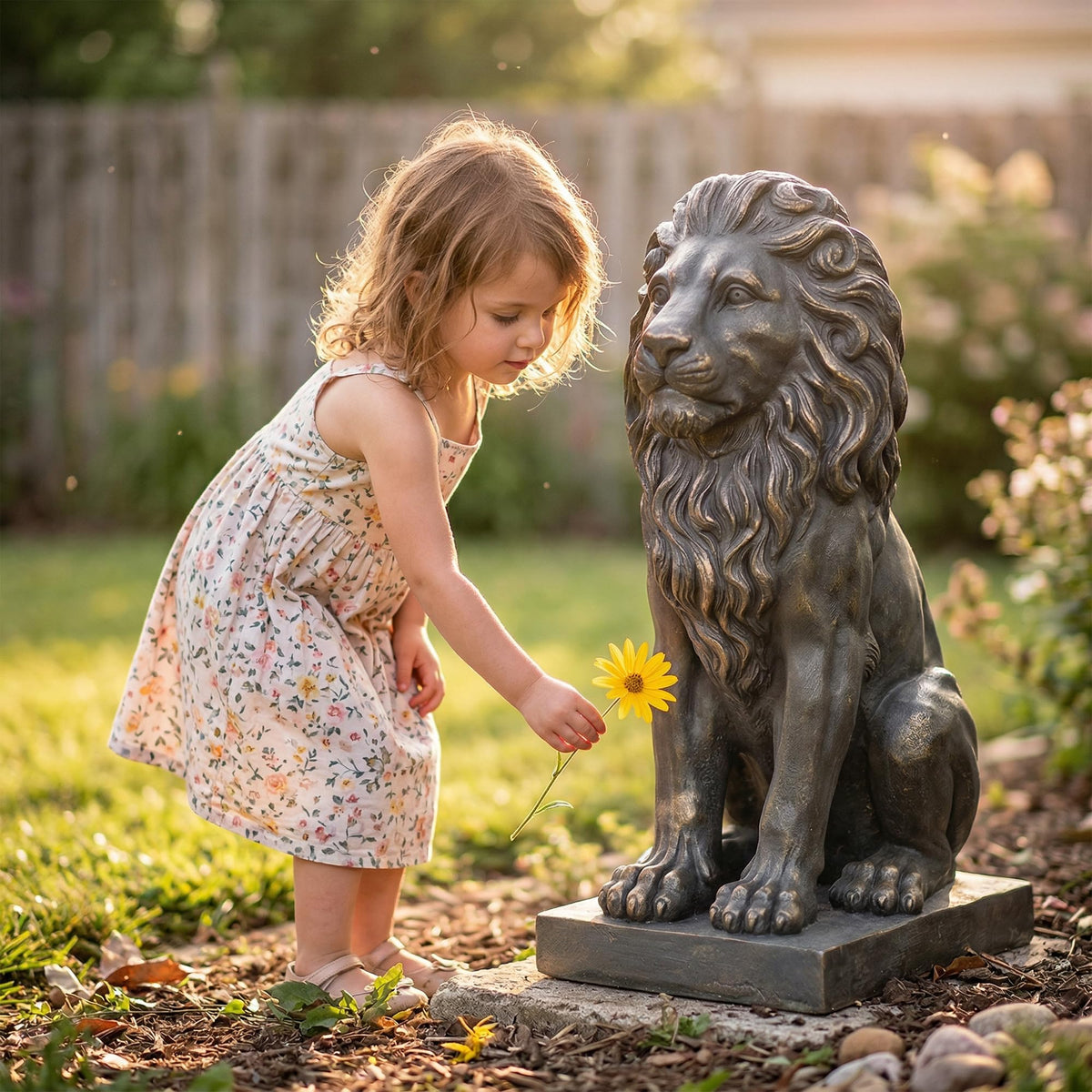 Lion Statue, Outdoor Garden Statues 27in Tall, White