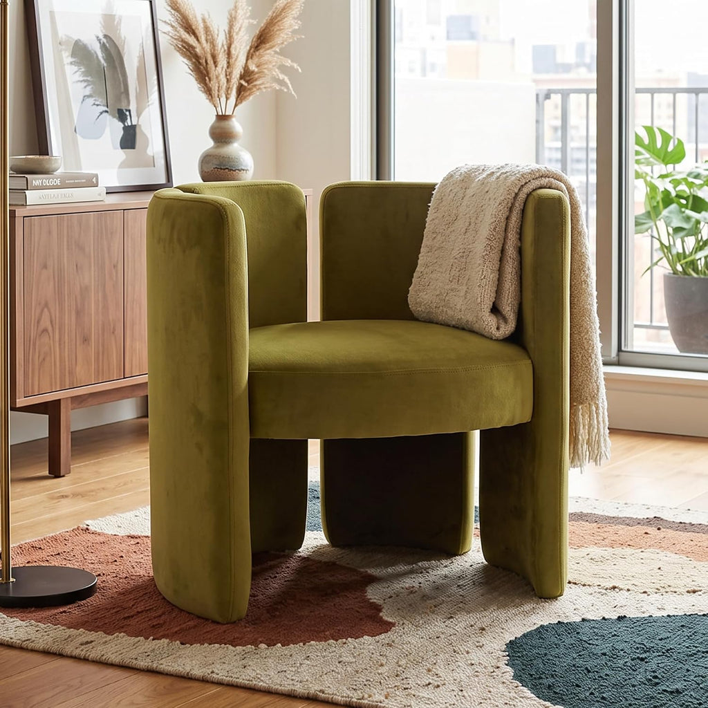 chairus Modern Accent Chair, Unique Velvet Barrel Reading Chair, Green