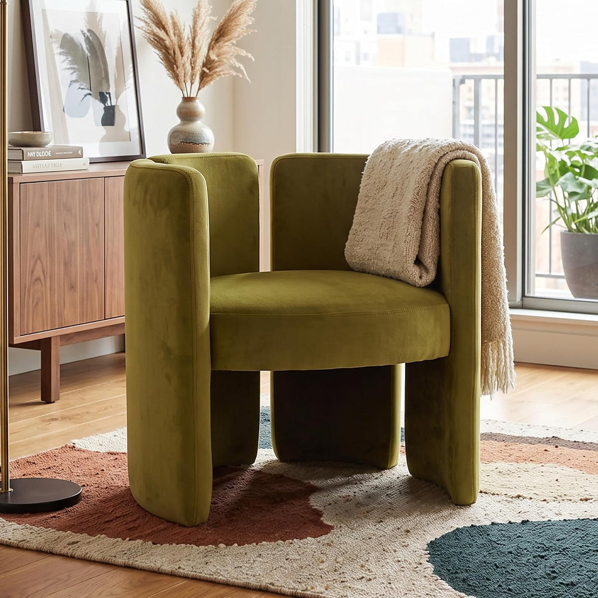 chairus Modern Accent Chair, Unique Velvet Barrel Reading Chair, Green