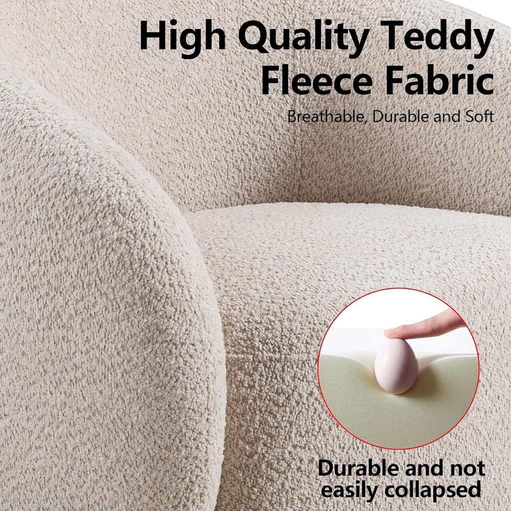 Oversized Boucle Accent Chair, Cream White Sherpa Wingback Chair