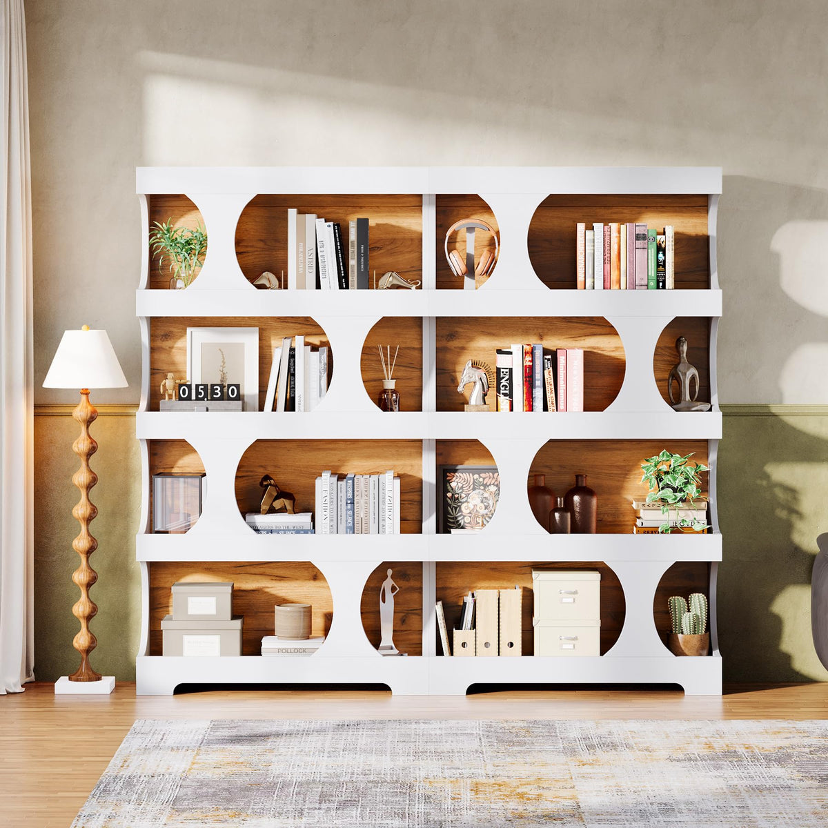 71-Inch S-Shaped 4-Tier Bookcase – Set of 2