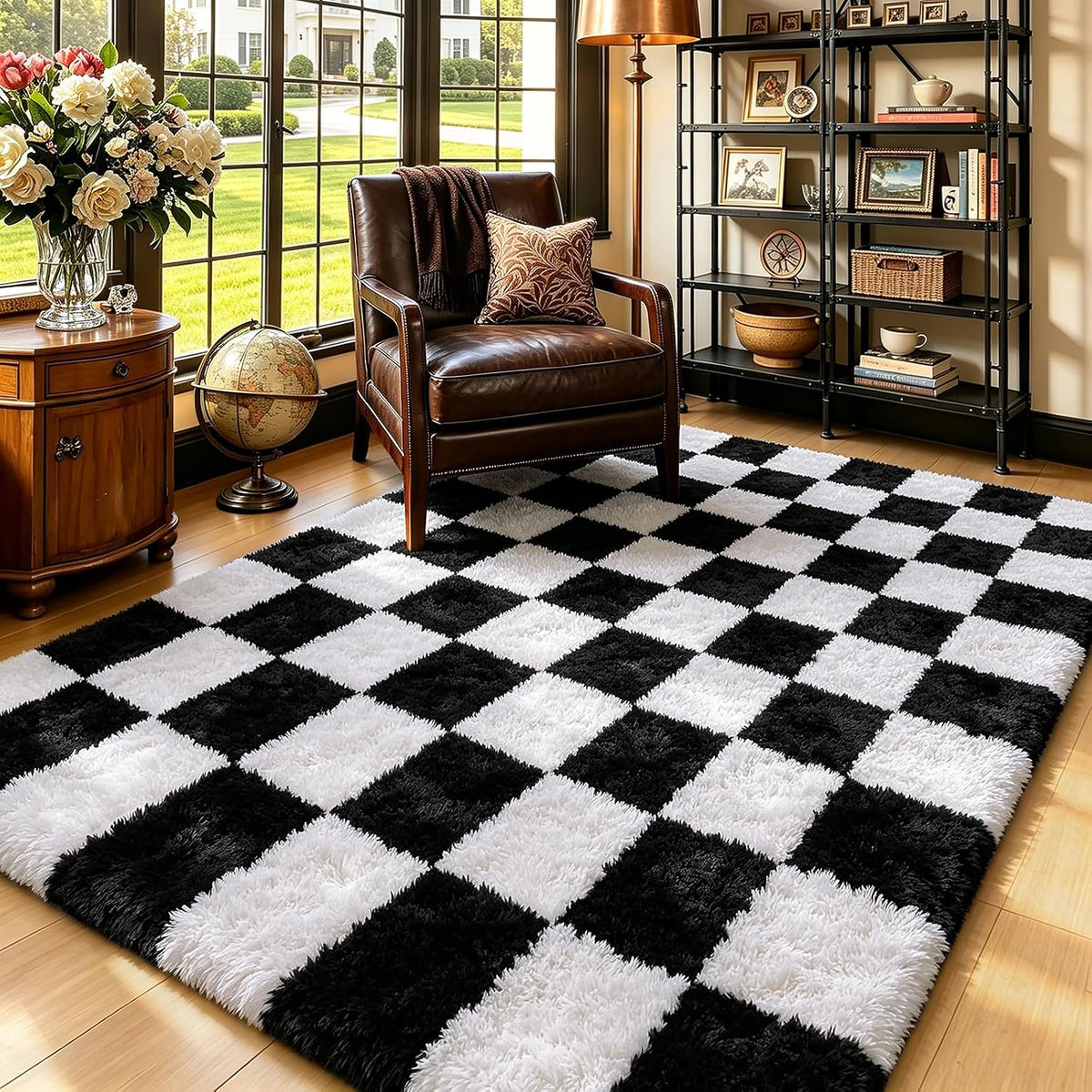 Mottled Beige 9x12 Area Rugs for Living Room, Fluffy Shag Rug Large Carpet