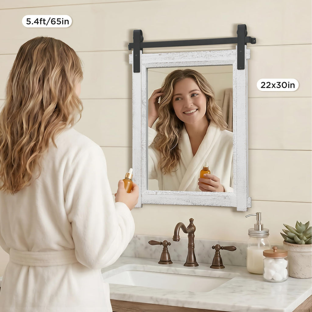 Rustic Barn-Door Bathroom Vanity Mirror