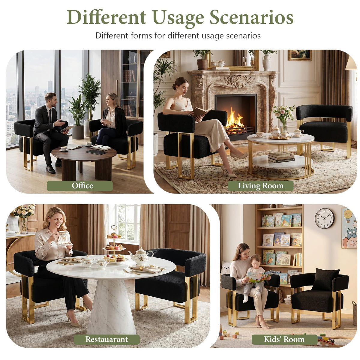 Modern Accent Chair Set of 2, Barrel Chairs, White Arm Chairs Living Room