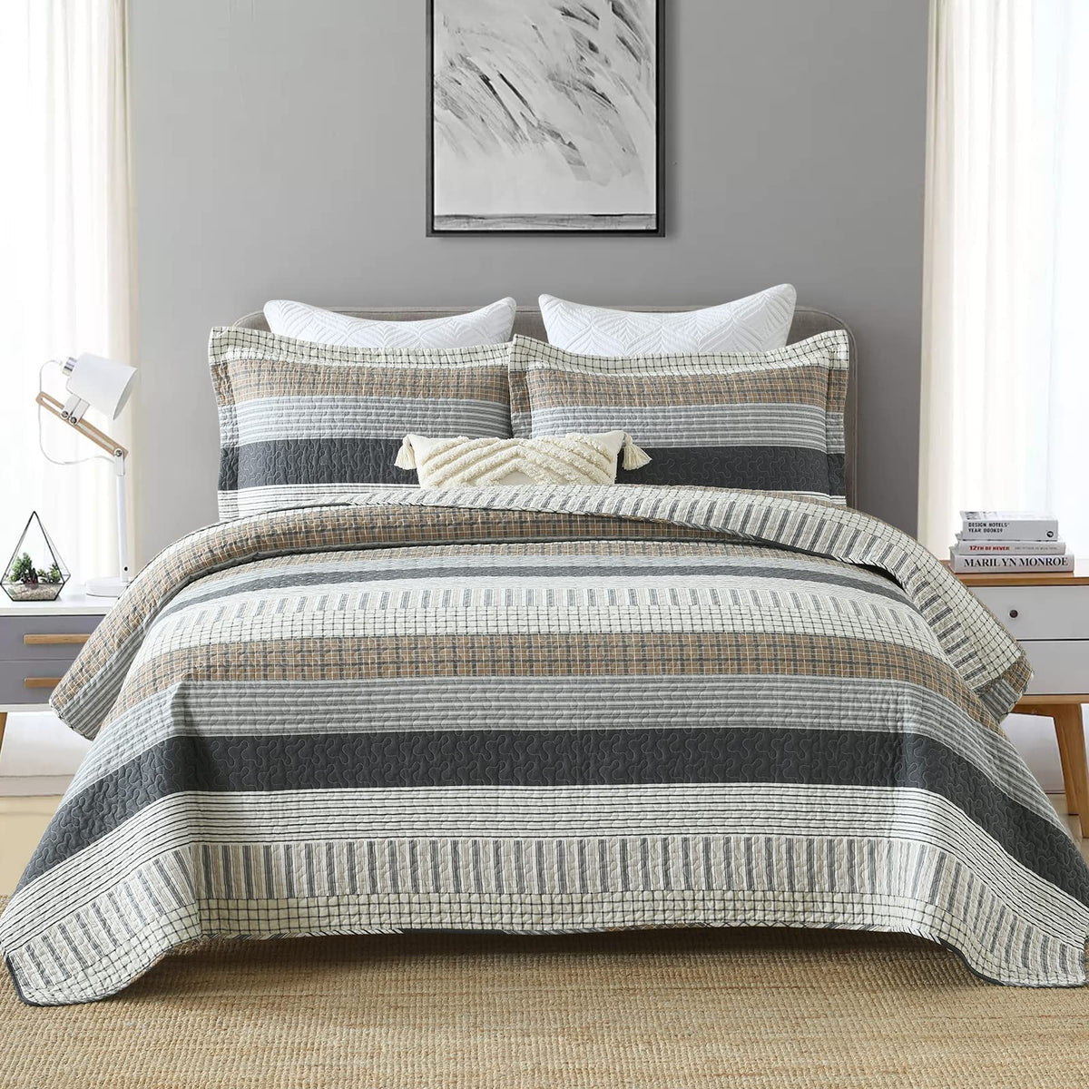 PANGUSHAN 100% Cotton Quilt Set Queen Size