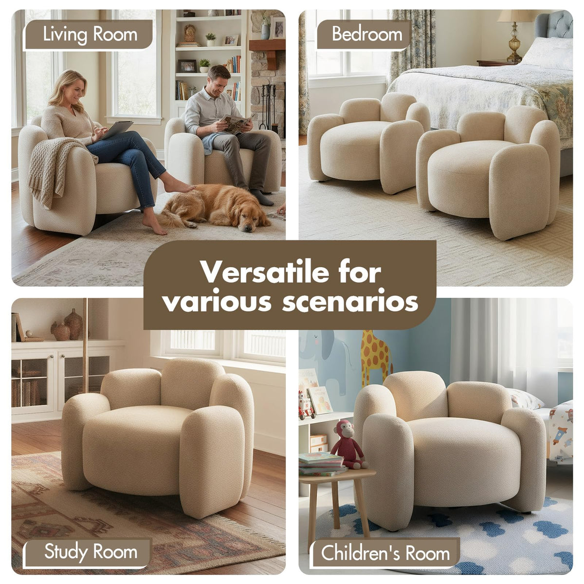 Hyfirm Sculptural Barrel Accent Chairs Set of 2, Cream White
