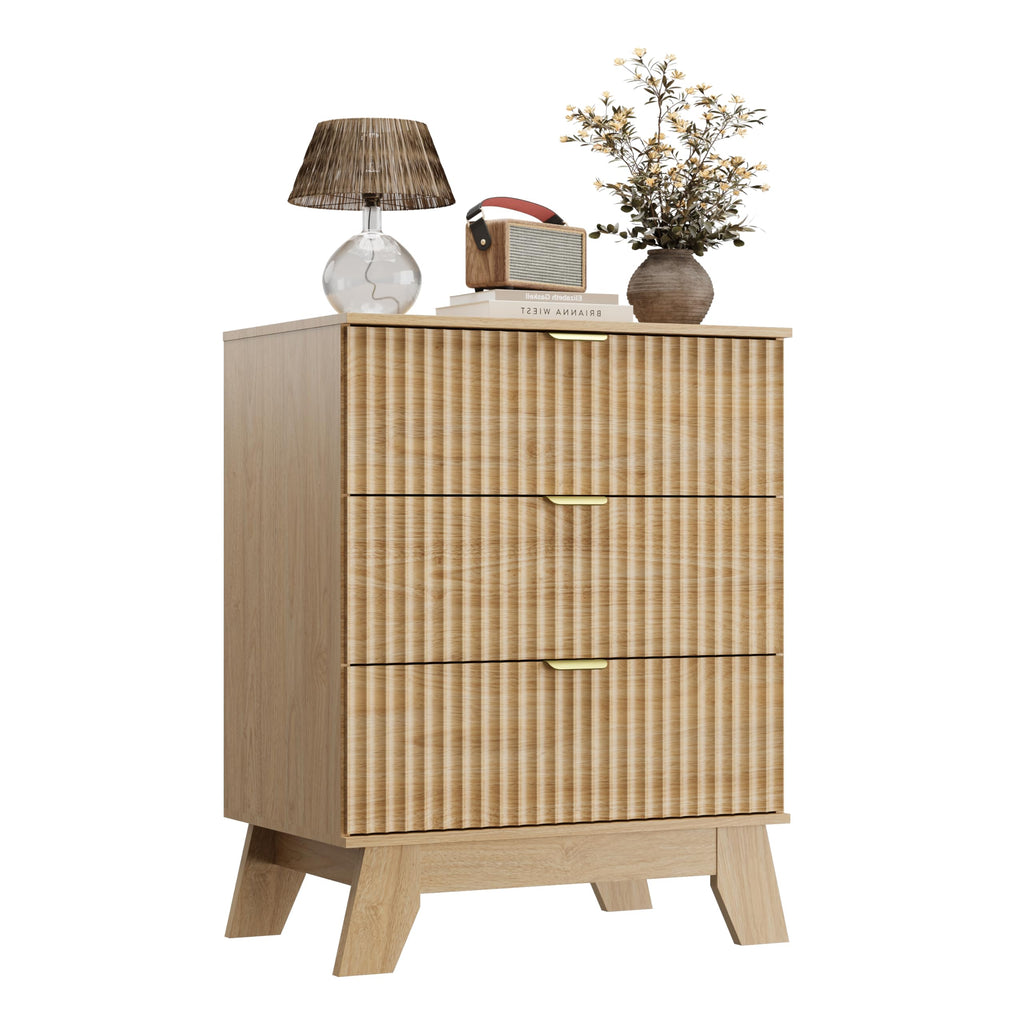 Fluted Nightstands with Charging Station, Set of 2