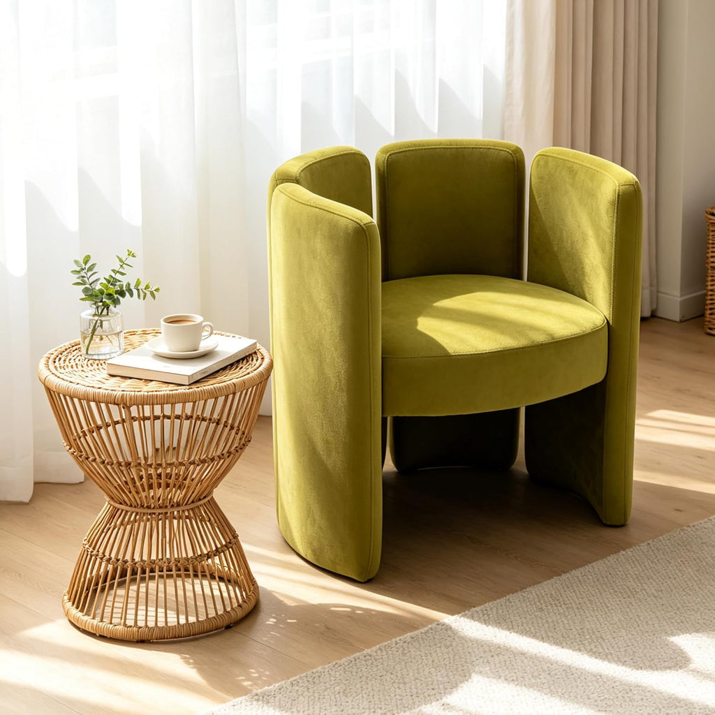 chairus Modern Accent Chair, Unique Velvet Barrel Reading Chair, Green