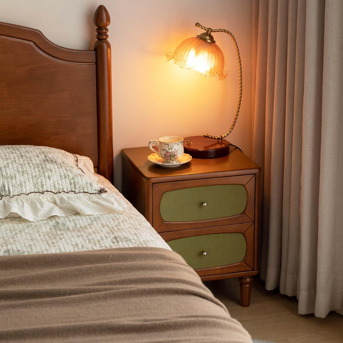 Solid Wood Two-Drawer Nightstand