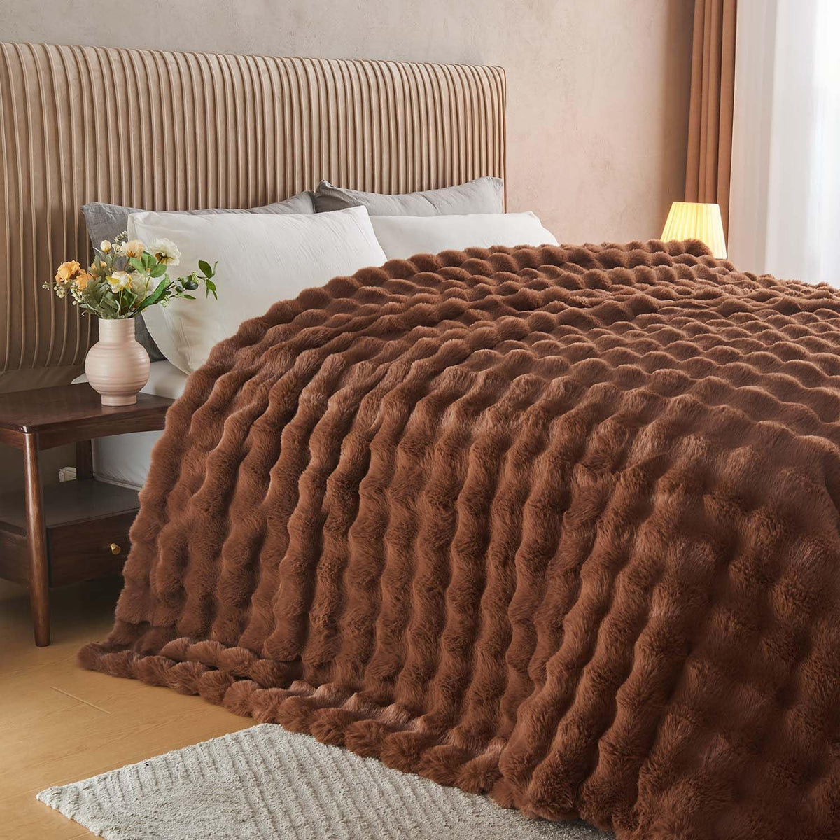 Cow-Print Faux Fur Throw Blanket
