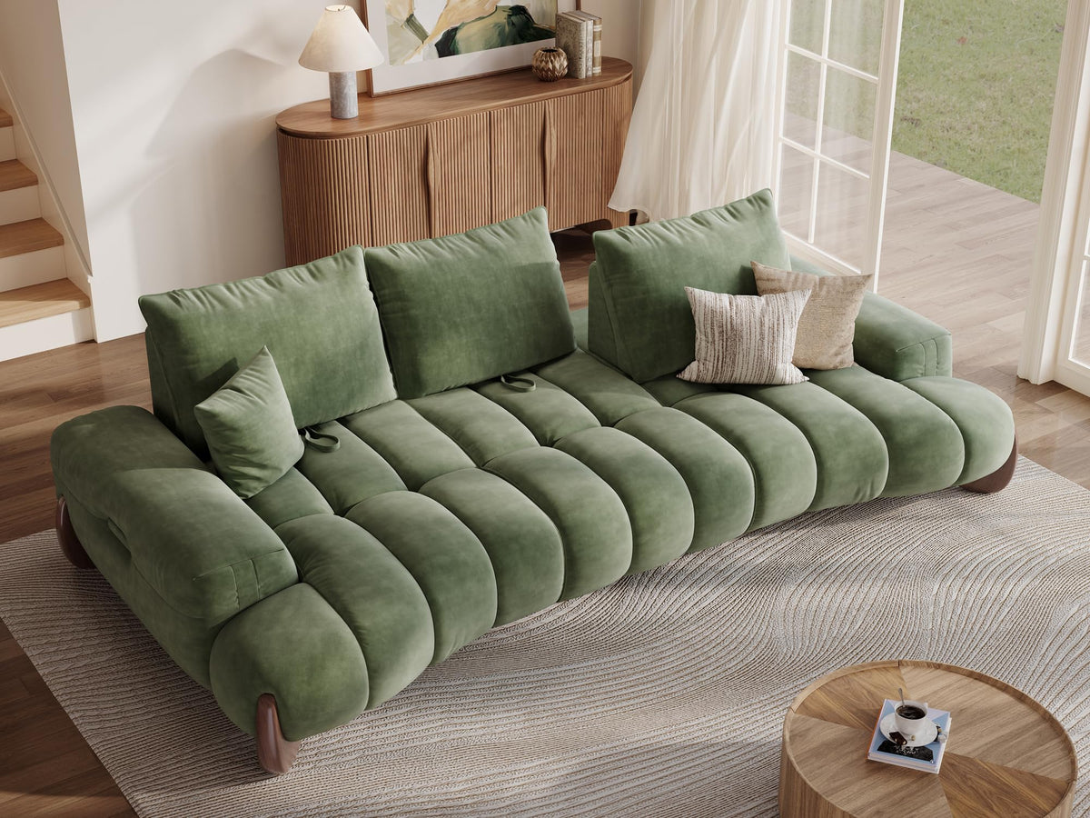 POVISON Arlo 85.2'' Oversized Curved Velvet Loveseat, 2 Seater, Beige