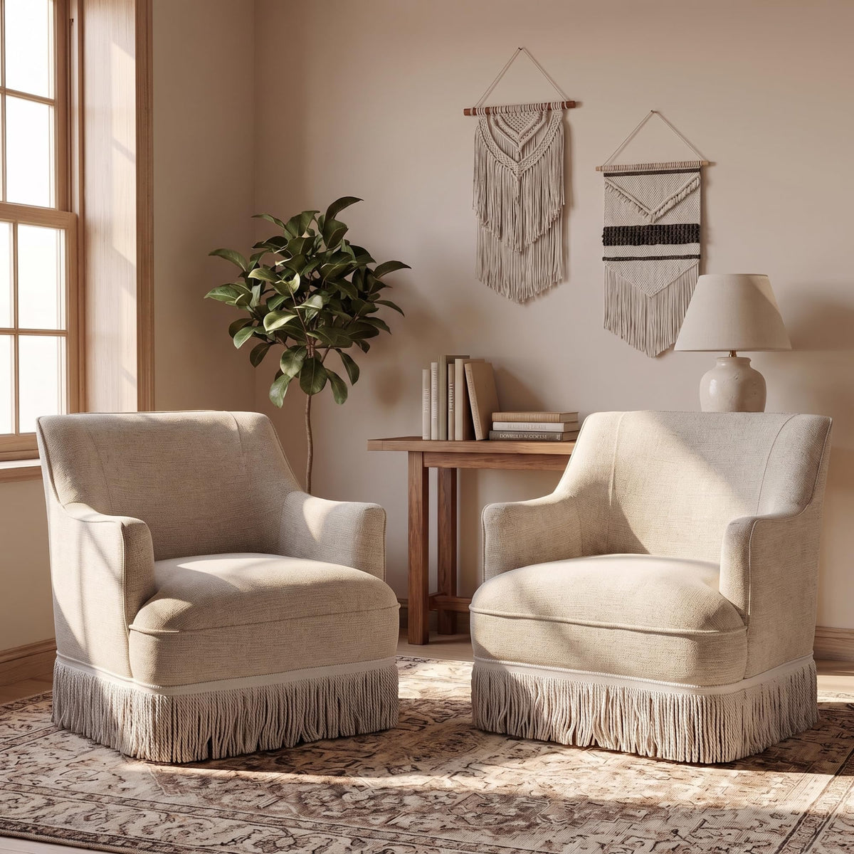 Hyfirm Vintage Accent Chair with Fringe Tassel Skirt