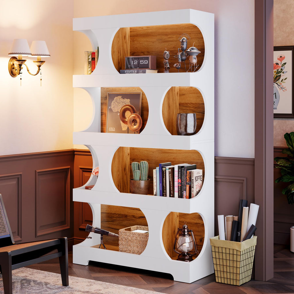 71-Inch S-Shaped 4-Tier Bookcase – Set of 2
