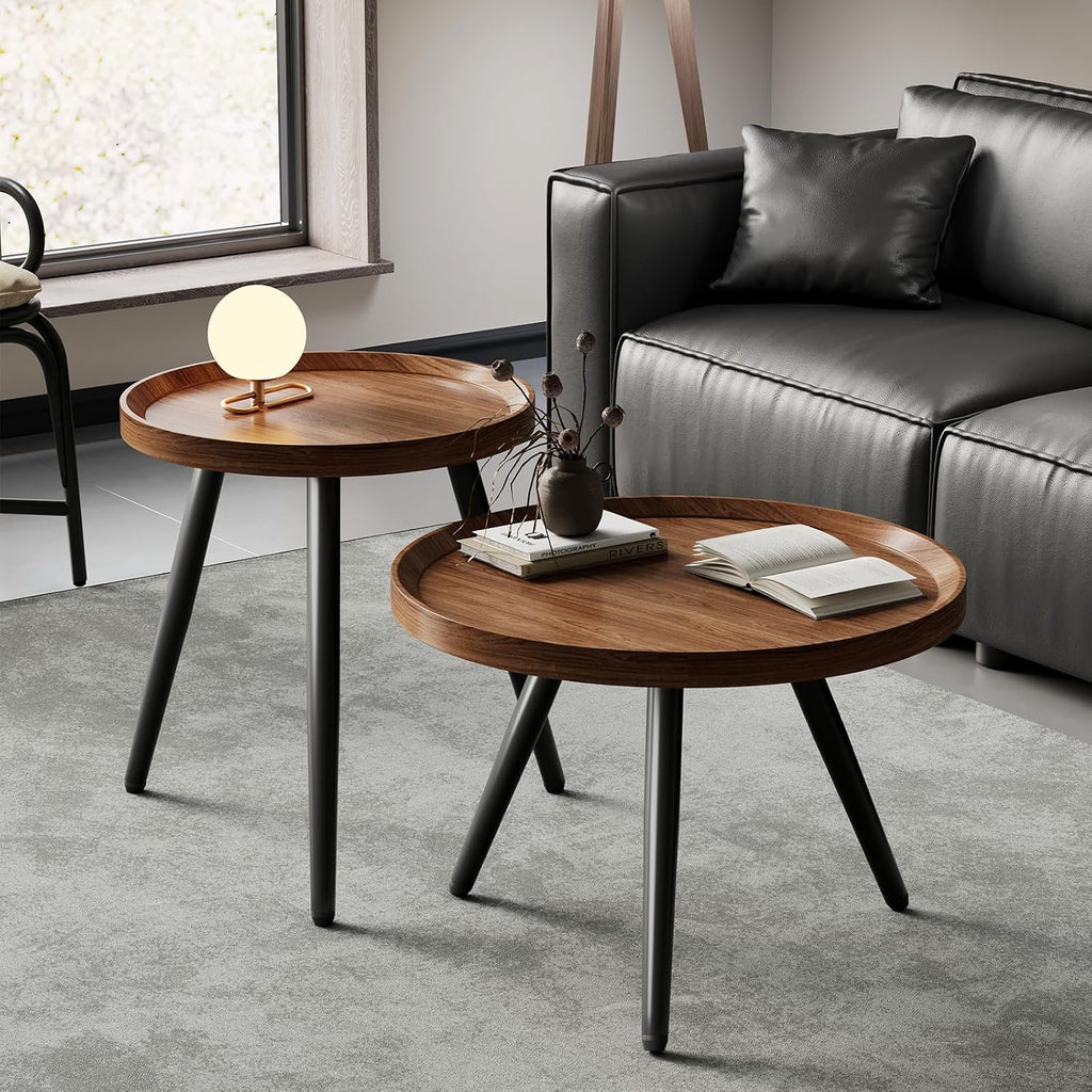 Walnut Round Nesting Coffee Table Set