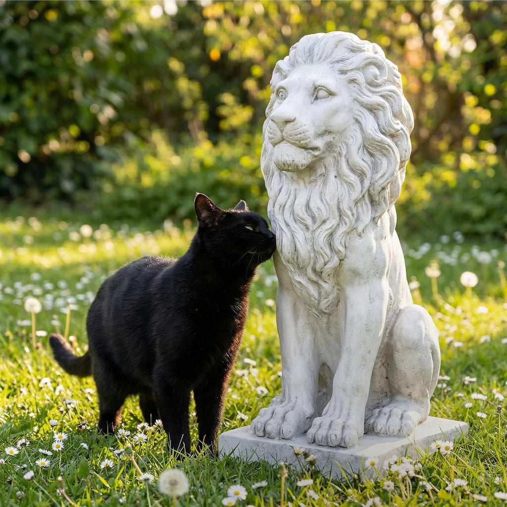 Lion Statue, Outdoor Garden Statues 27in Tall, White