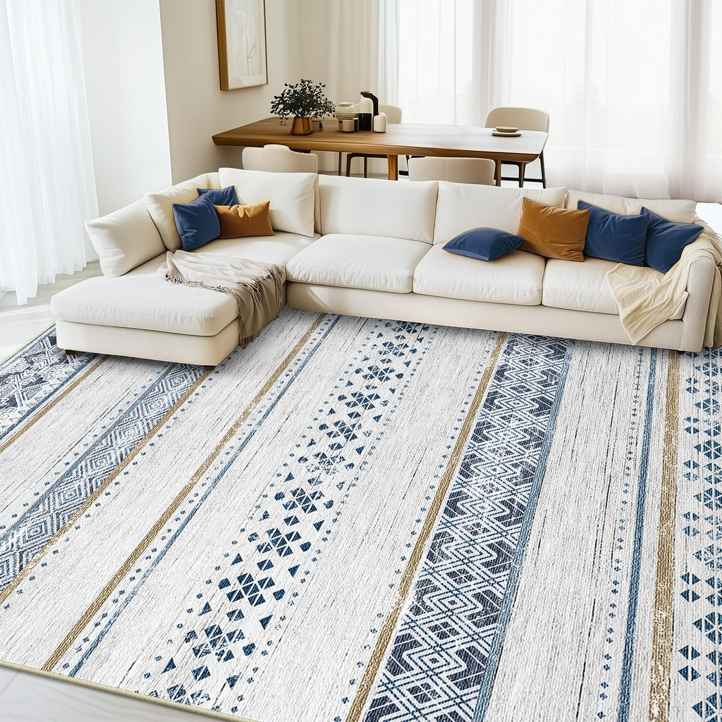 8x10 Washable Area Rugs for Living Room Boho Bedroom Rug Colorful/Black