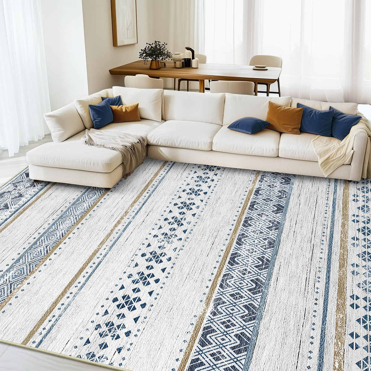 8x10 Washable Area Rugs for Living Room Boho Bedroom Rug Colorful/Black