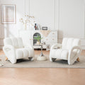 Mid Century Modern Accent Chair Set of 2 with Solid Wood Frame, Upholstered Living Room Chairs with Thick Cushion, Boucle Tufted Armchair for Bedroom, Reading Room, Ivory