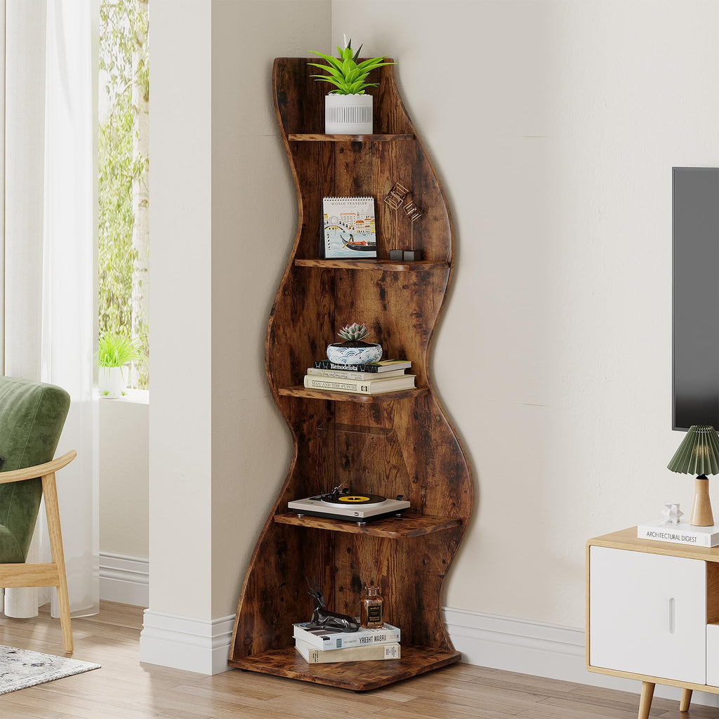 Modern Five-Tier Corner Bookshelf