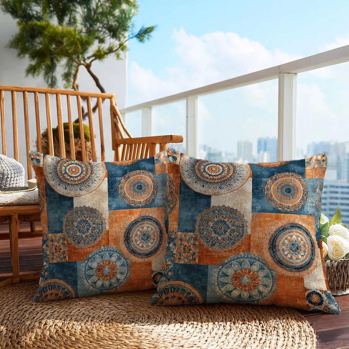 Firmiso Rust Orange Mandala Throw Pillow Covers 18x18 Set of 2