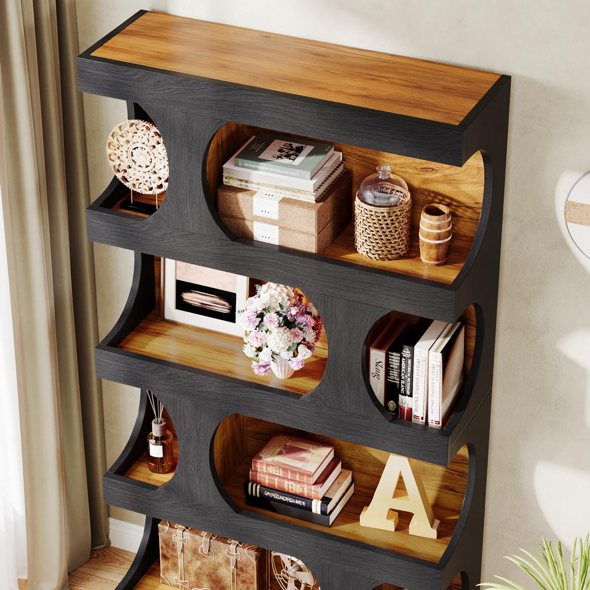 71-Inch S-Shaped 4-Tier Bookcase – Set of 2