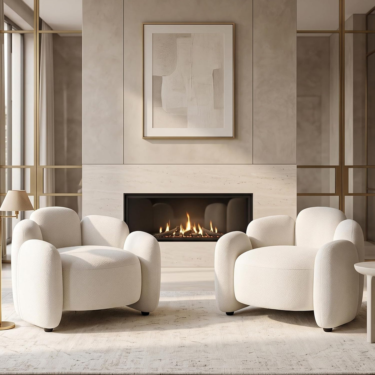 Hyfirm Sculptural Barrel Accent Chairs Set of 2, Cream White