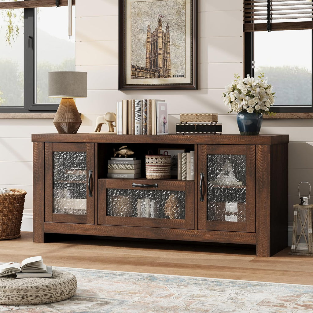 Farmhouse TV Stand with Rippled Acrylic Doors