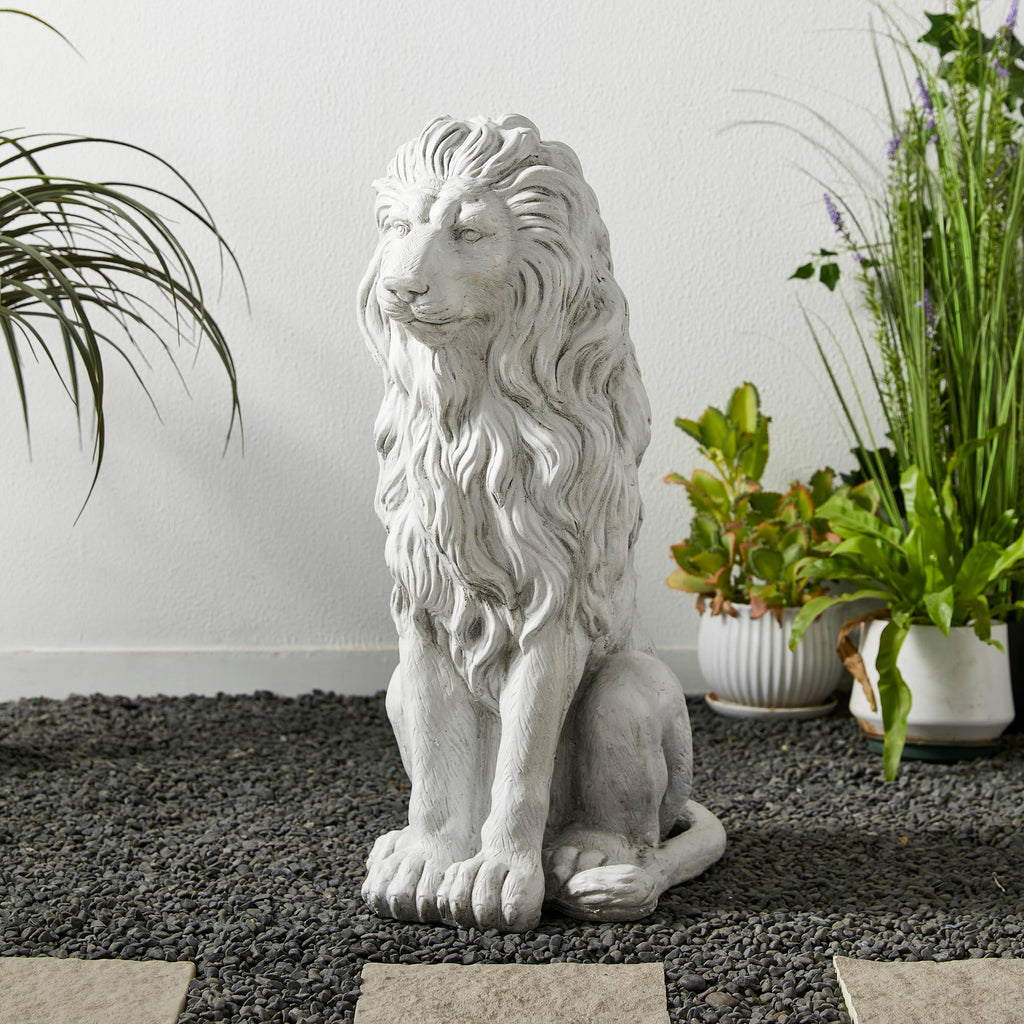 Glitzhome Guardian Sitting Lion Statue Regal Indoor and Outdoor Garden Sculpture