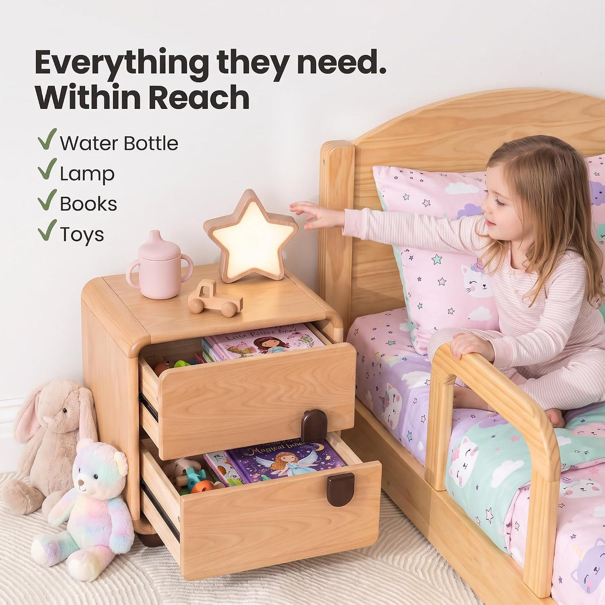Solid Wood Two-Drawer Nightstand
