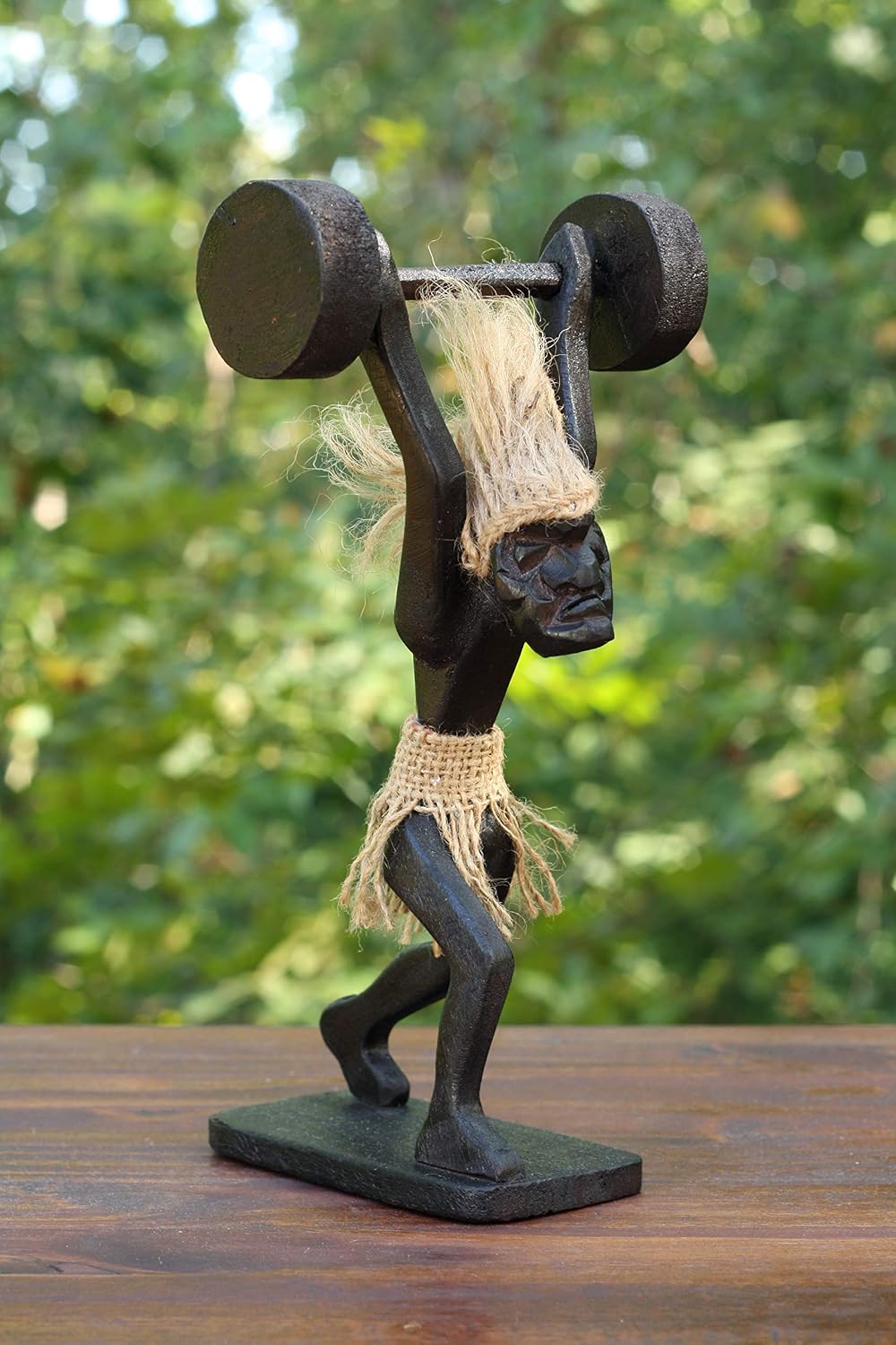 G6 Collection Wooden Handmade Tiki Weightlifting Statue, 10 inch