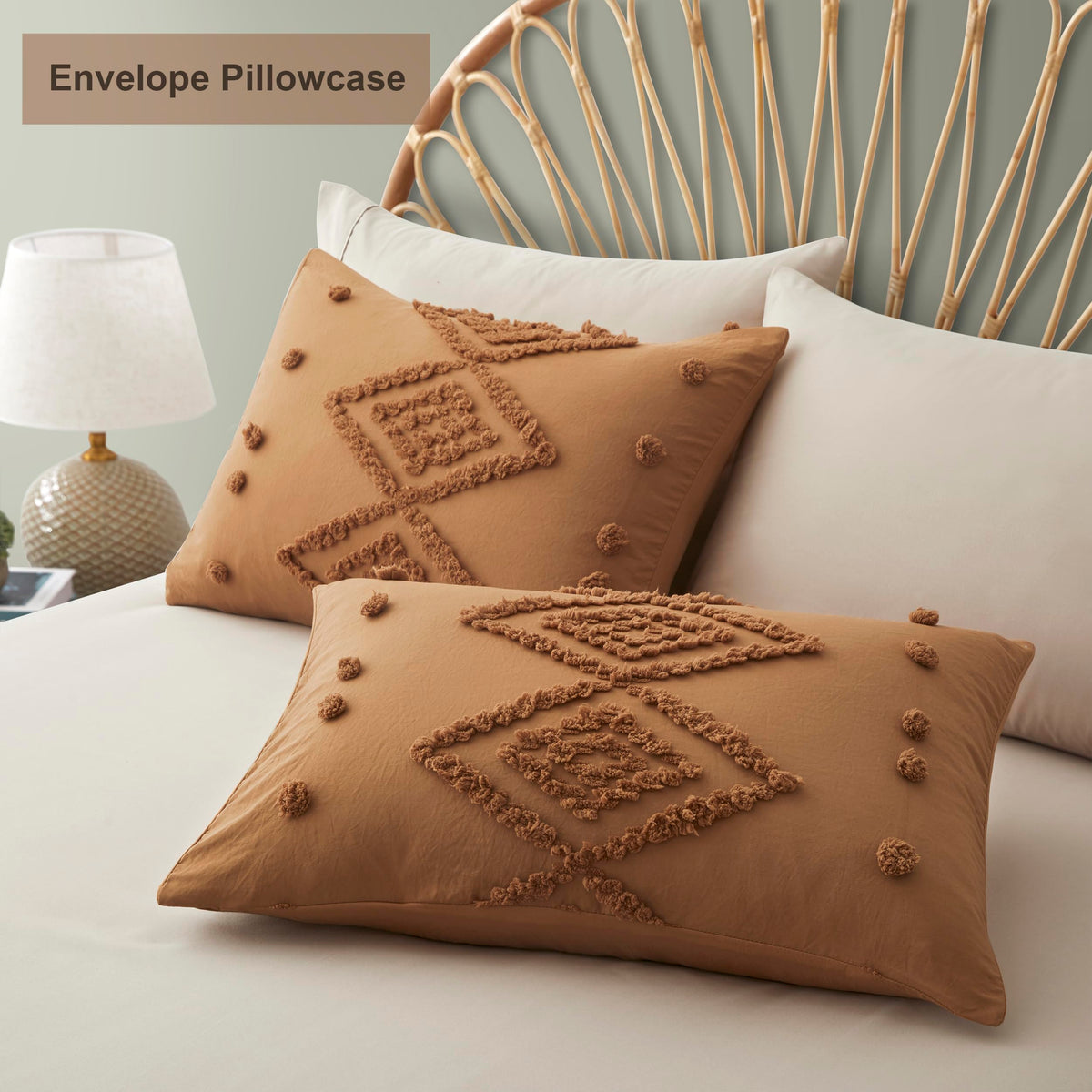 Oli Anderson Tufted Boho Queen Duvet Cover Set, Pumpkin Brown, 3 Pieces