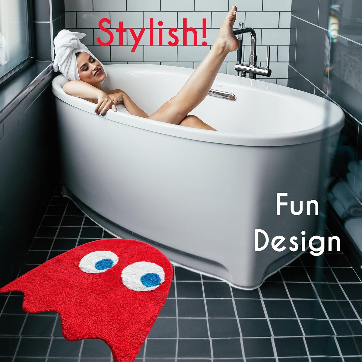Fun Red Graphic Bathroom Accent Rug