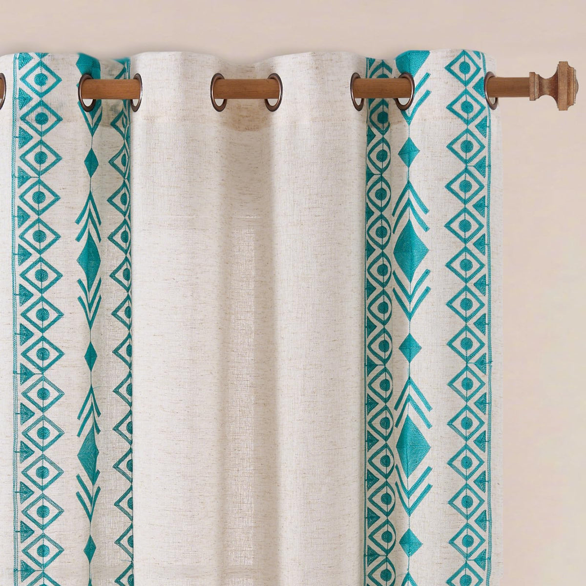 Beige Boho Linen-Texture Curtains, Set of Two