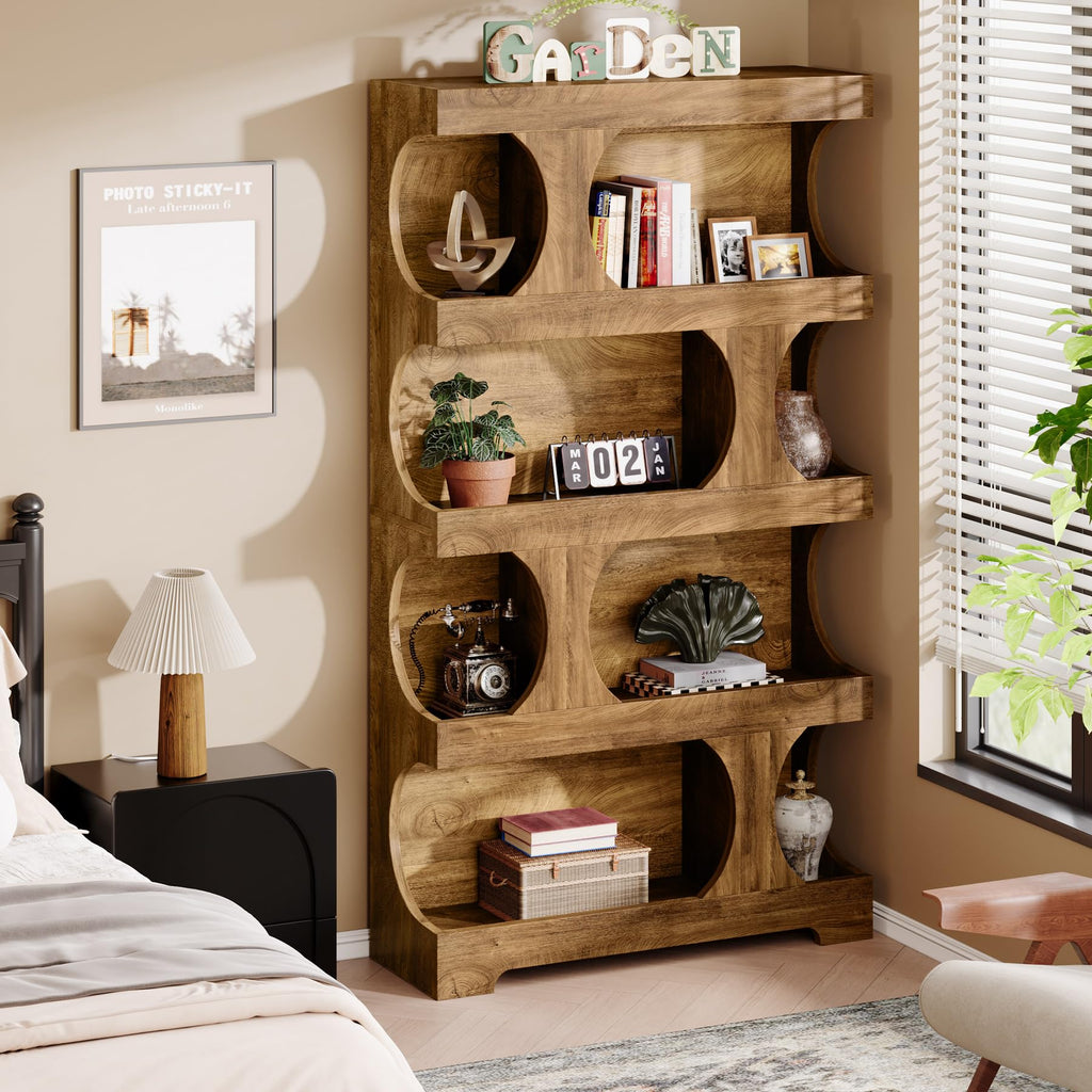 71-Inch S-Shaped 4-Tier Bookcase – Set of 2