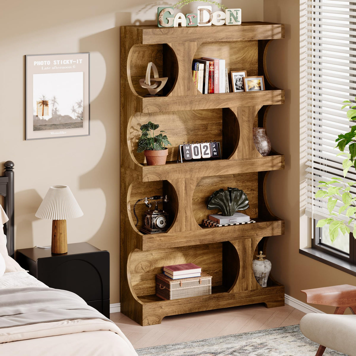 71-Inch S-Shaped 4-Tier Bookcase – Set of 2