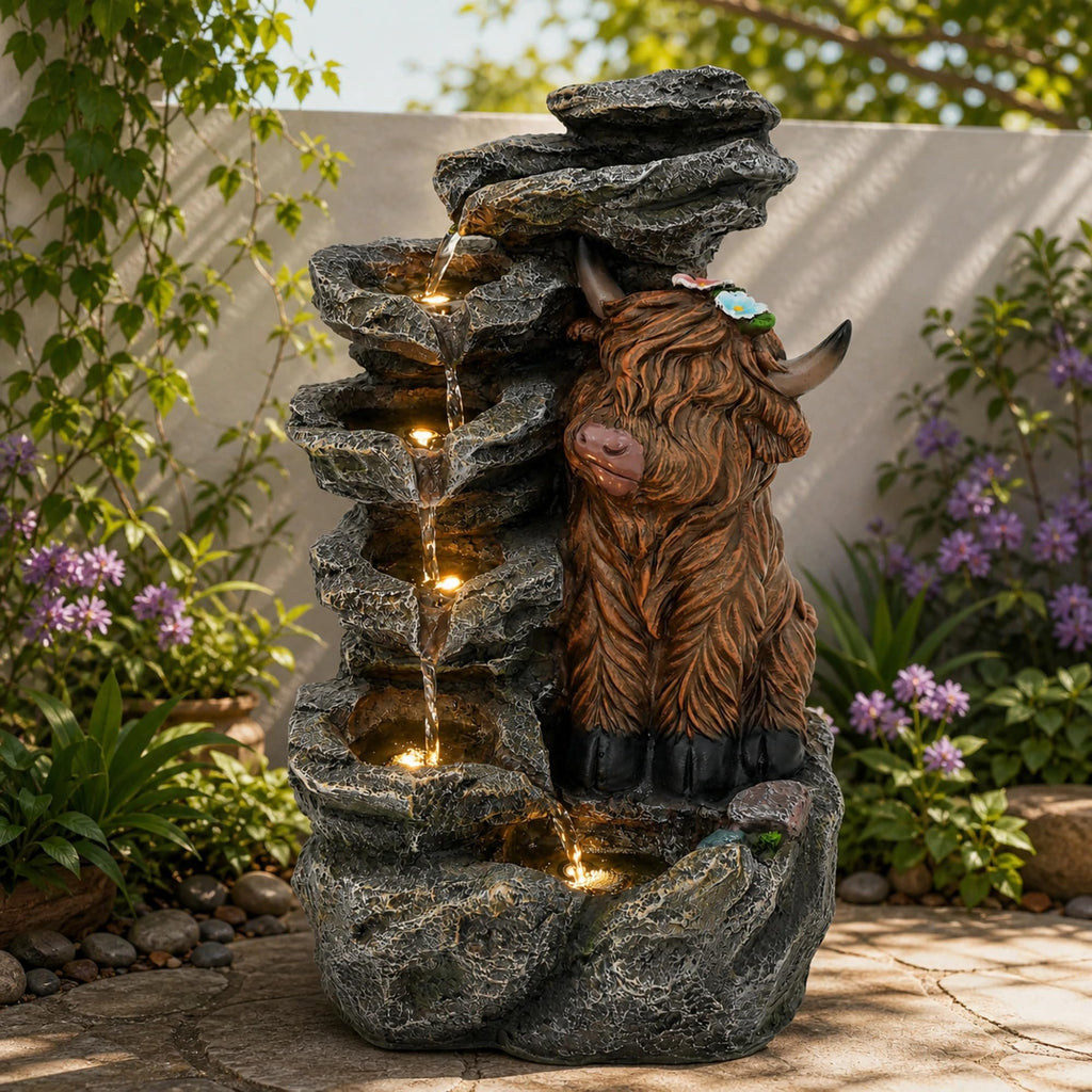 23" H Tiki Statue Outdoor Water Fountain with LED Lights