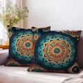 Teal Boho Mandala Throw Pillow Covers 18x18 Set of 2