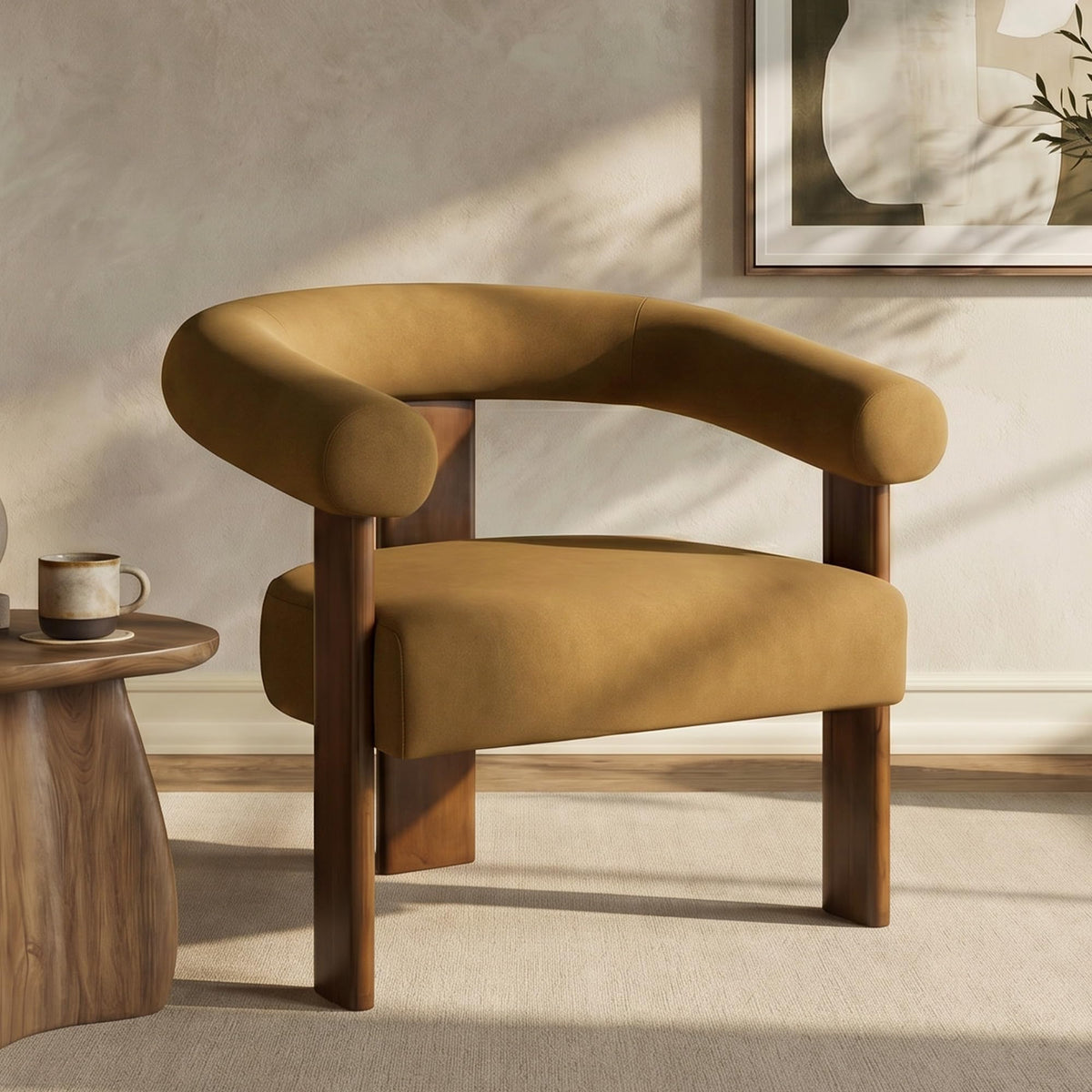 VKNOW Barrel Accent Chairs Set of 2 with Armrests and Rubberwood Legs
