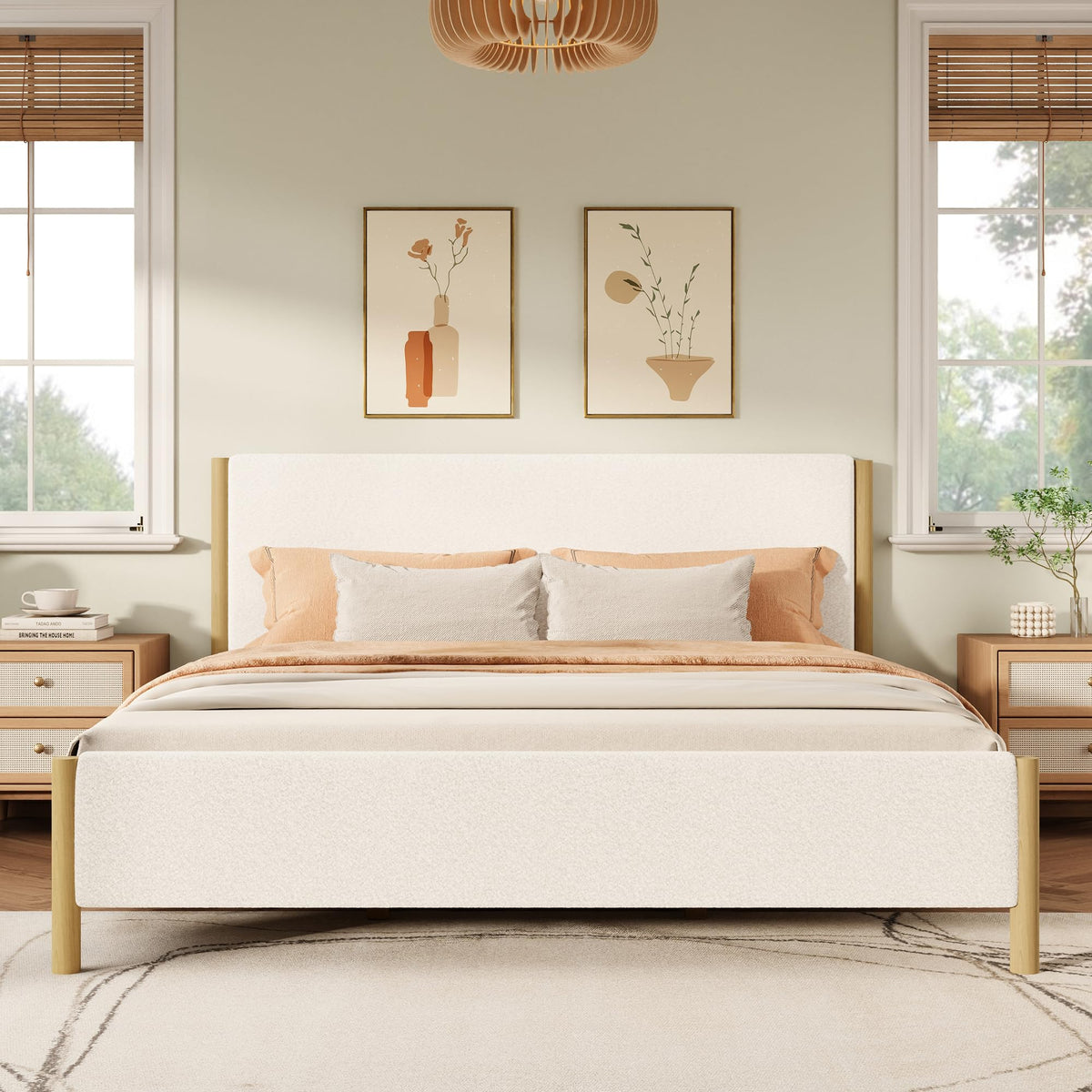 Queen Size Curved Upholstered Bed with Smart Ambient Lighting