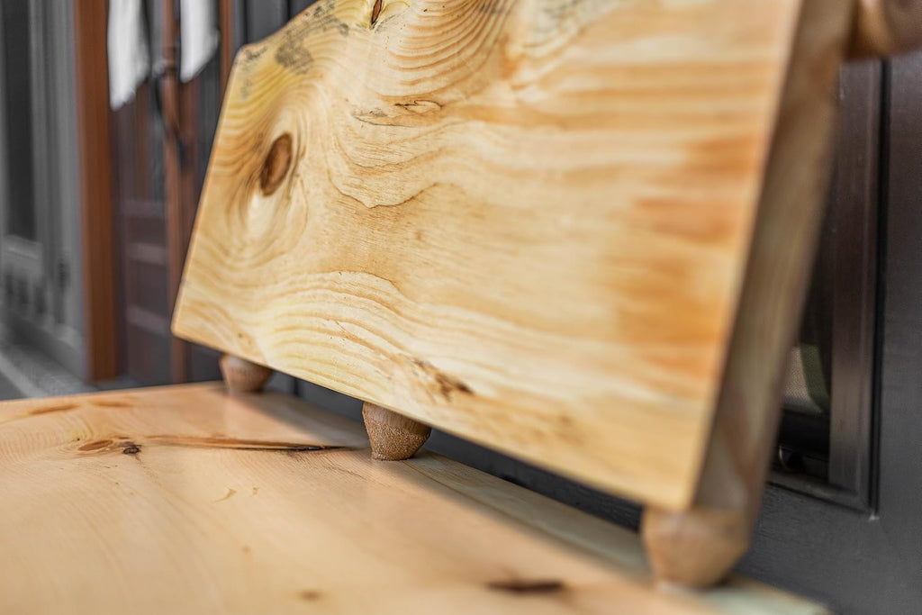 Rustic Log Live Edge Wooden Bench with Live Edge Slab Back Support (Natural Clear)